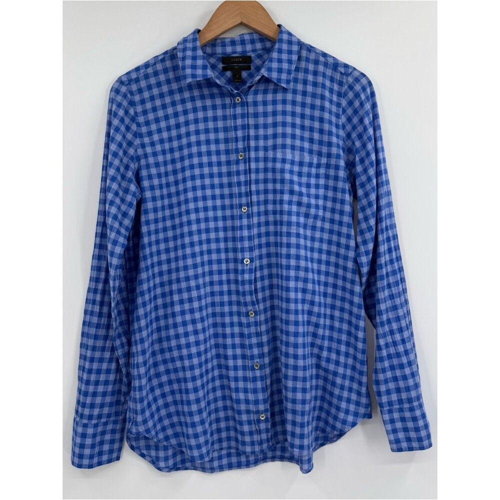 J.Crew Boy Fit Gingham Long Sleeve Button Front Shirt | Blue | Size 4